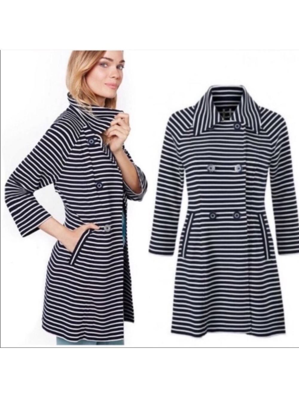 CAbi Style 5151 Maritime Navy Stripe Trench Jacket Size M
